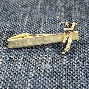 Vintage Golfer Tie Clip Clasp Bar Gold Tone